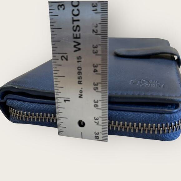 Mou Meraki RFID Leather Bifold Zippered Wallet Passport Creditcards Navy 8"X4.5" - Picture 12 of 12